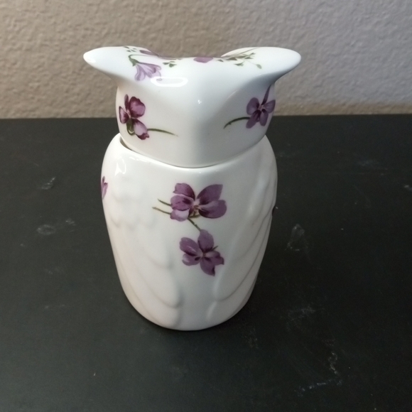 EXQUISITE Hammersley Bone China VIOLETS Owl Figurine Trinket Holder From England - Picture 3 of 6